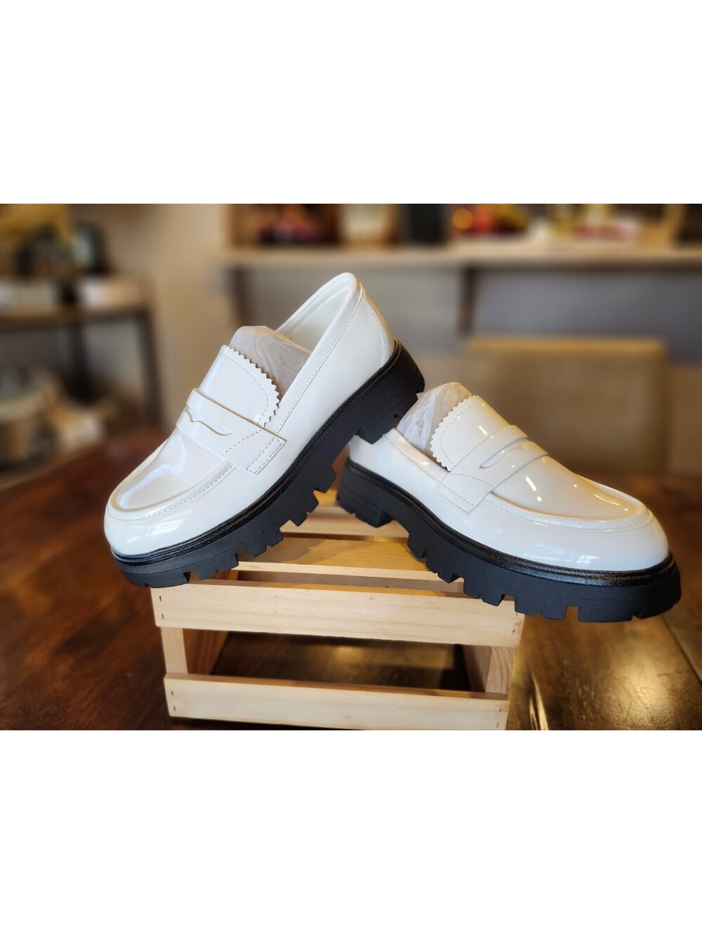 Cestfini White Patent Leather Chunky Loafers Size 6.5
